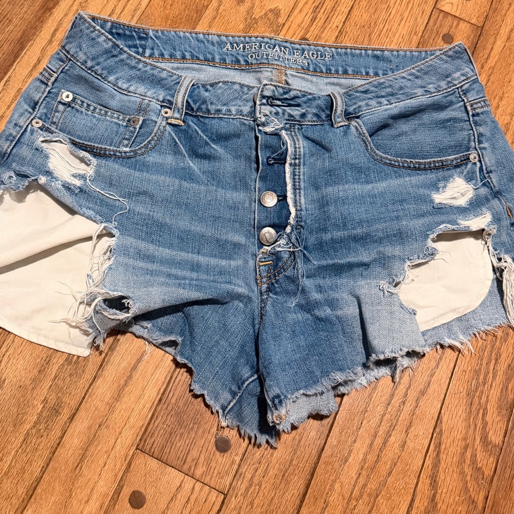 American Eagle Outfitters Women's Ripped Blue Jean Shorts
